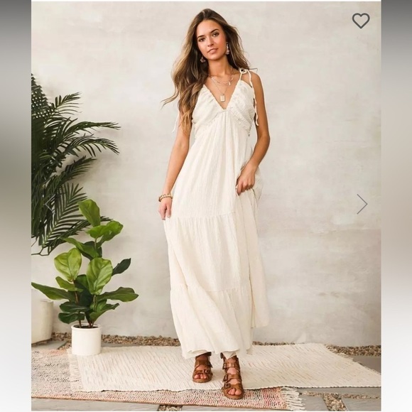 WISHLIST Apparel Textured Gauze Maxi Dress Ivory Sz M Vibe For Me NWT - Picture 2 of 6